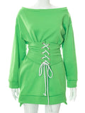 Party Dress With Belt Long Sleeve Sexy Mini Dress Women Laceup Casual Fashion 2021 Autumn Winter Lady Elegant