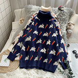 Korean Women Cartoon Knitted Jacquard Sweaters Autumn Winter Turtleneck Thick Pullovers Sueter Mujer Kawaii Harajuku