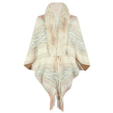 Autumn Winter Stoles Women Knitted Poncho Cape Vintage Striped Oversized Cardigan Tassel Long Shawl Scarf Sweater