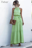 Long Dress Women Polka Dot Casual Beach Dresses Black Halter Strapless Yellow Sundress Vacation Dress Clothes For Women 425-0-Outfit