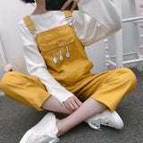 Women Popular Strap Playsuits Students Korean Style Womens New BF Slim Cartoon Kawaii Pocket Ankle-Length Leisure