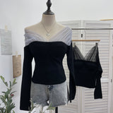 Shooting Hottie Hairy Denim Spliced Printed Vest With Bows Short Sleeveless Top
