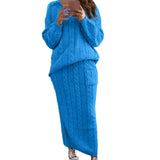 Autumer Winter Knit Pullover Crew Neck Long Sleeve Top Two Piece Sets Sweater Women Skirt Chic Pulls Korean Elegant