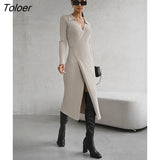 Long Sleeve Women Sweater Dress Sexy V-Neck Elegant Knitted Midi Dresses Lace-Up Bodycon Wrap Dress Knitting