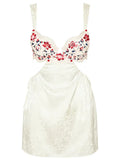 Y2K Floral Lace Spaghetti Strap Fairy Dress for Women Club Sexy Print Backless Hollow Out Bodycon Short Mini Dresses-Outfit