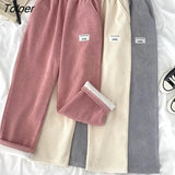 Autumn Winter Womens Thick Warm Pants 2023 Casual Corduroy High Waist Loose Pants Woman Ulzzang Wide-leg Trousers