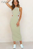 Spring Summer Sexy Knited Bodycon Maxi Dress Sleeveless Backless Hollow Bag Hip Long Dresses Party Evening Club