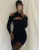 Winter Sexy Black Cut Out Long Sleeve Bodycon
