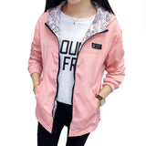 Autumn Fashion women Bomber women Jacket Pocket Zipper Hooded Two Side Wear Outwear Loose Plus Size Windbreaker
