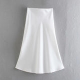 2024 New Elastic Waistline Simple Full-Color Satin Full-Length Skirt-Outfit