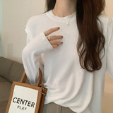 Round Collar Design Feeling Small Flying Sleeved Long-Sleeved T-Shirt Women Wear The New Autumn Style Top With Bottom-Outfit