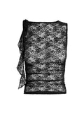 Lace Floral See Through Tank Tops for Women Mesh Sheer Sleeveless Tassels Sexy Black Slim Mini Vests Streetwear 2023-Outfit