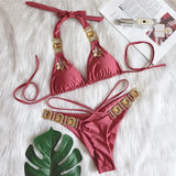 Toloer New Bikini Sexy Crystal Diamond Swimsuit Bandage Split Vintage Swimsuit