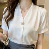 Short Sleeve Blouse Women Blouses Top Femme Tops Women Blusas Mujer De Moda 2021 Verano V-Neck Chiffon Blouse Shirt