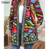 Print Long-Sleeved Cardigan Jacket 2023 Spring Autumn Women's Jacket New Women's Clothing Fashion Boho Coat