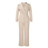 Women's Winter New Fashion Temperament Elegant OL Lotus Side Tops Wide Leg Pants Fashion African