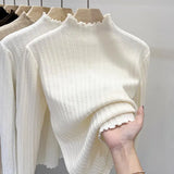 Ear Knit Shirt Half High Collar Bottoming Shirt Women With White Bottom Sweater 2025 Spring And Autumn New