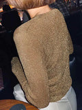 glitter knit top with pearl buttons and