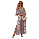 Women's Spring-Summer Printing Long-Sleeved Print V-Neck Dress