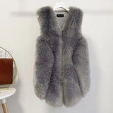 Faux Fur Sleeveless Vest Jacket Autumn Winter Elegant Fashion Vest Korean Style Fashion Long Female Solid Color Autumn