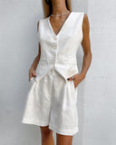 Design Cotton Suit Vest Suit Women's Summer Leisure Sleeveless Vest Shorts