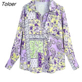ZBZA Woman 2023 Casual Blouses Summer Spring Fashion Long Sleeve Vintage Print Loose Long Shirts Female Tops