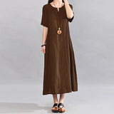 Sundress Women Vintage Linen Summer Dress 2022 Casual V Neck Short Sleeve Pockets Casual Loose Midi