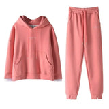 Fashion Women's Tracksuits Women Fleece Warm Suit 2 Pieces Sets Hooded Long Pants Outfit Female Streetwear Autumn Winter-Outfit