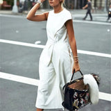 Sleeveless Jumpsuits Female Patchwork Tunic High Waist Ankle Length Wide Leg Trousers 2022 Summer OL Clothes