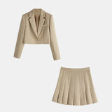Style 2 Piece Dress Set Women Casual Korean Fashion Kawaii Clothes Y2k Crop Tops Blazers + Mini Skirts Fashion Suits