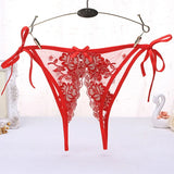 Transparent Embroidery Floral Lingerie G-String Fashion See Through Open Lace Thong Double Strap Hot Girl Underwear