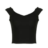 Flying Sleeve Chest Leaky Back Element Waist Showing Thin Basic Vest Sexy V-Collar Casual T-Shirt Trend-Outfit