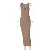 Puss Ribbed Low-Neck Dress Sexy Maxi Bodycon 2021 Fashion Party Summer Trend Stretchy Sleeveless Activewear Skinny