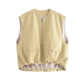 2024 Fall Season New Women's Street Fashion Pleated Hem Cotton Vest W063 2771-Outfit
