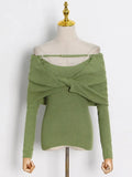 Korean Fashion Sweater For Women Slash Neck Long Sleeve Slim Solid Knitting Pullover Female Spring Clothing