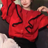 New Style Design Feeling Hit The Color Lotus Leaf Edge Sweater Women's Wear 2024 Autumn Loose Top Temperament Commuter Knitted Shirt Trend-Outfit