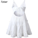 Women White Lace Halter Dress Sexy Backless Beach Dresses 2022 Fashion Sleeveless Spaghetti Strap Casual Mini