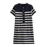 Spring Style Striped Button Trim Short Dress 2142003 104-Outfit