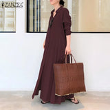 Elegant Printed Shirt Dress Women's Autumn Sundress ZANZEA Casual Long Sleeve Maxi Vestido Female Lapel Button
