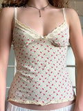 Casual Lace Trim Floral Camis Tops Sexy Slim V-Neck Sleeveless Tank Tops Women 2024 Summer Fashion Streetwear Ladies-Outfit
