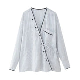 Spring Striped Shirt 2010782 Pajamas Style Trousers 3152406-Outfit