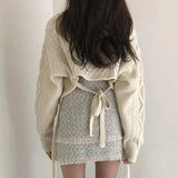 Autumn Korean Style Loose Sweater Women Long Sleeve Back Bow Tie Warm Sexy V-neck Casual Winter Knitting Elegant