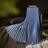 Womens High-Waisted Pleated Skirts Elastic Waist Blue Chiffon Maxi Skirt Pleated Long Office Skirt Summer Skirts For Women