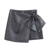 Irregular Divided Skirt Women Elegant Solid Fold Short Pantskirts Summer Autumn Chic Ladies High Waist Mini