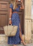 Boho Long Dress for Women V Neck Short Sleeve Paisley Print Belt Large Hem Beach Long Dress Elegant Women's Dress
