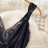 Sexy Lace Strap Rompers Women French Sleeveless V Neck Slim Jumpsuits 2021 Summer New Off Shoulder Short