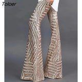 Fashion for Women 2023 Glitter High Waist Bell-bottomed Colorblock Striped Sequins Pants & Casual Trousers Europe