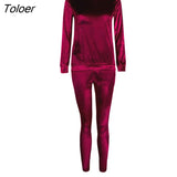 Autumn Winter Women Fashion Tracksuit Velvet Hoodies + Pants 2 Pieces Female Casual Tracksuit Velour Pullovers