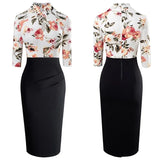 Floral Patch Black Keyhole Long Sleeve Office