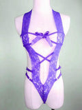 New Sexy Hollow Open Back Perspective Strap Bow Lace Lace Lingerie